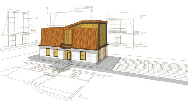 сучасний будинок з мансардою ескіз 3d ілюстрація
 - Фото, зображення