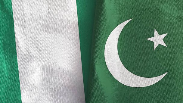 Pakistán y Nigeria dos banderas de tela textil representación 3D - Foto, Imagen