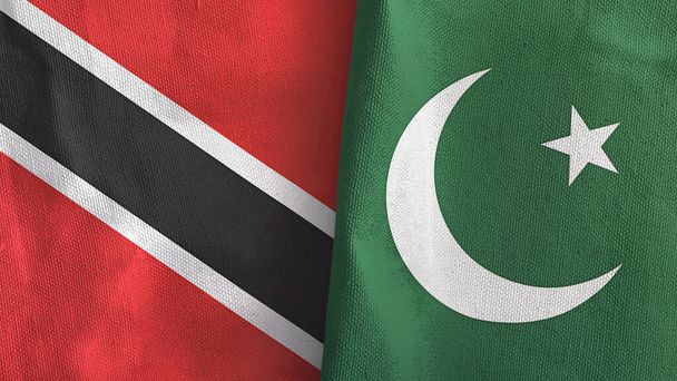 Pakistán y Trinidad y Tobago dos banderas de tela textil 3D renderizado - Foto, imagen
