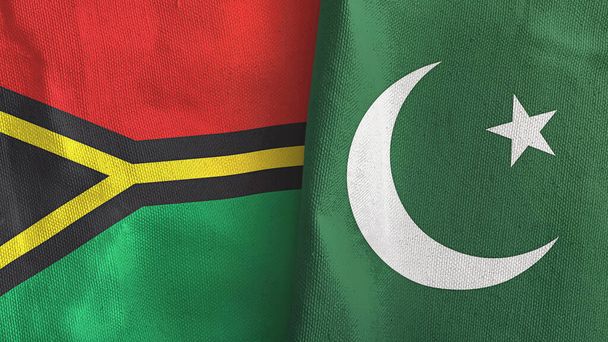 Pakistan and Vanuatu two flags textile cloth 3D rendering - Фото, зображення