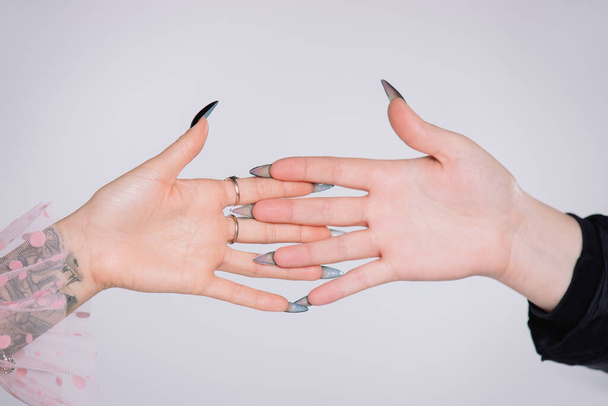  Isolated female hands of two lover girls, lgbt on a white background. High quality photo - Фото, изображение