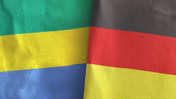 Saksa ja Gabon kaksi lippua tekstiilikangas 3D renderöinti - Valokuva, kuva