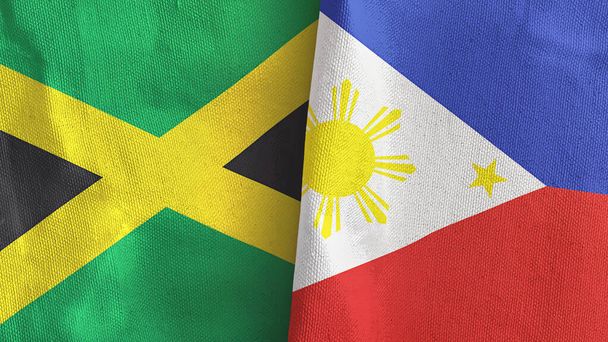 Philippines and Jamaica two flags textile cloth 3D rendering - Zdjęcie, obraz