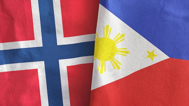 Philippines and Norway two flags textile cloth 3D rendering - Zdjęcie, obraz