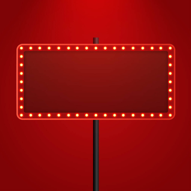 Retro gloeilamp of licht vintage signboard op rode achtergrond. Vectorillustratie - Vector, afbeelding