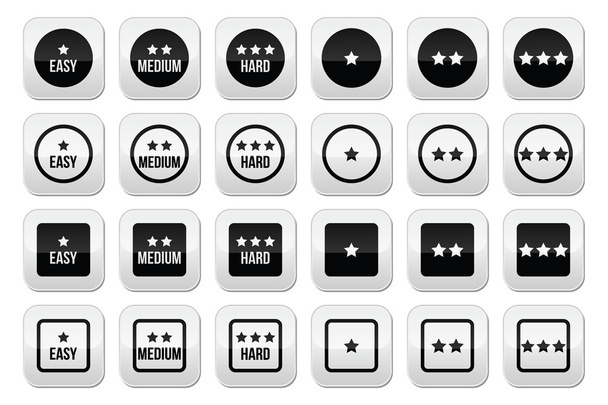 Easy, medium, hard level with stars buttons set - Vetor, Imagem
