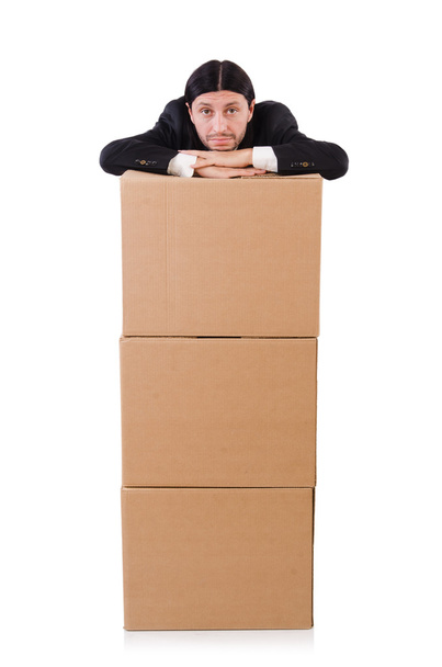 αστείος άνθρωπος με κουτιά - Φωτογραφία, εικόνα