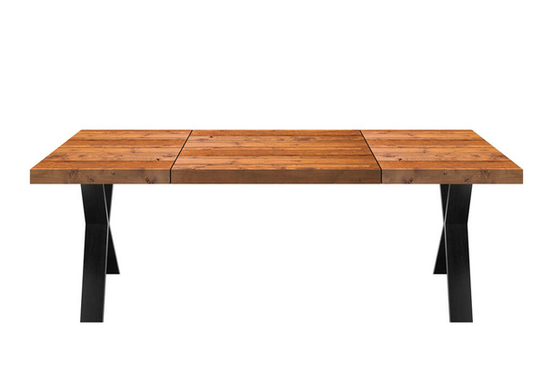 Пустой деревянный стол изолирован на белом фоне. Для размещения продукта или монтажа с фокусом на столешницу на переднем плане - Фото, изображение