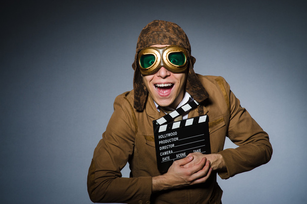 Funny pilot with goggles and helmet - Fotografie, Obrázek