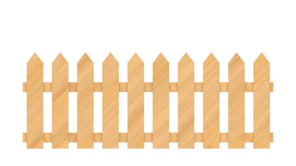 Деревянный забор изолирован на белом фоне с параллельной доской старой. Объект с траекторией обрезки - Фото, изображение