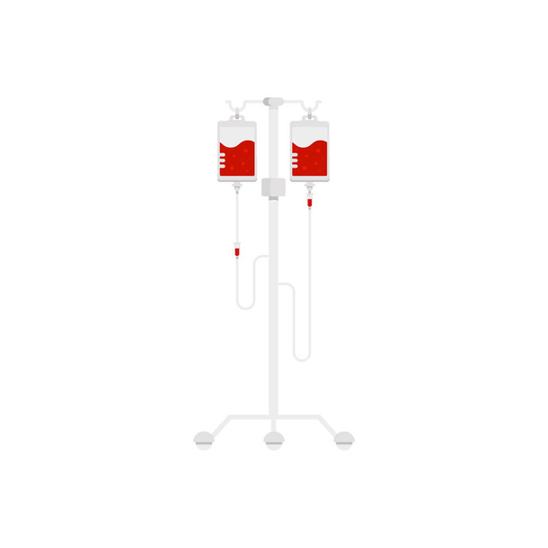 Um recipiente de transfusão de sangue é montado em um rack de metal. Equipamento médico para salvar uma vida de pessoa, ilustração vetorial. Doação de sangue - Vetor, Imagem
