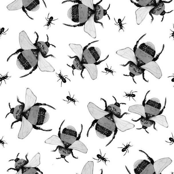 Watercolor seamless pattern of bugs.  - Foto, imagen