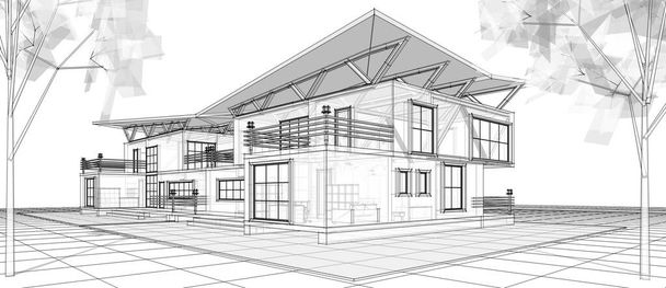σπίτι αρχιτεκτονικό σκίτσο 3d εικόνα - Φωτογραφία, εικόνα