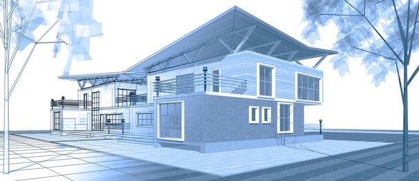 архитектурный эскиз дома 3D иллюстрация - Фото, изображение