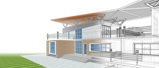 casa bosquejo arquitectónico 3d ilustración - Foto, imagen