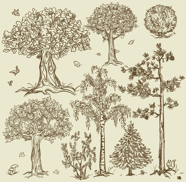 Set di alberi in stile vintage
 - Vettoriali, immagini