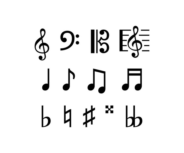 Panneaux de musique prêts. Notez, clés pointues et bimoles isolées icônes. Art vectoriel - Vecteur, image