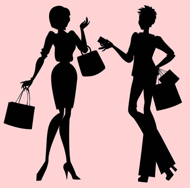 Silhouettes of women during shopping - Vecteur, image