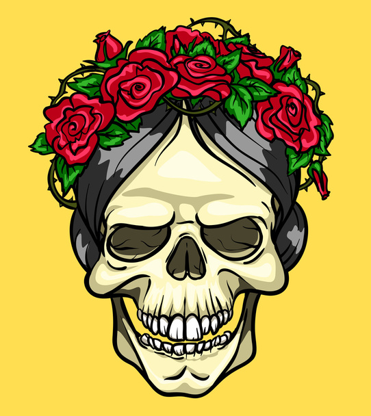 Κρανίο με τριαντάφυλλα, ημέρα των νεκρών - Διάνυσμα, εικόνα