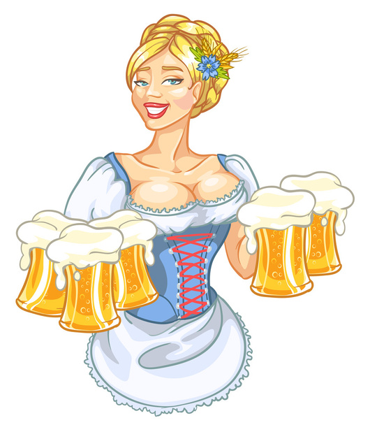 Oktoberfest girl with beer - Vektör, Görsel