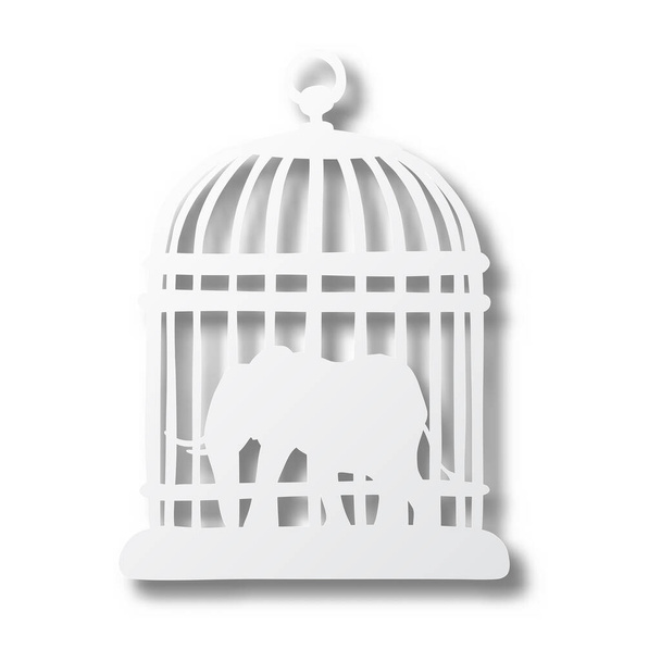Illustration vectorielle éléphant en papier coupé en cage avec ombre isolée sur fond blanc. Art du papier. - Vecteur, image