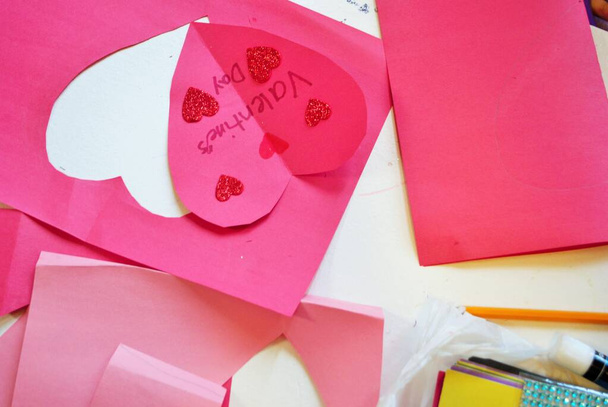 making homemade valentines day cards arts and crafts - Photo, Image