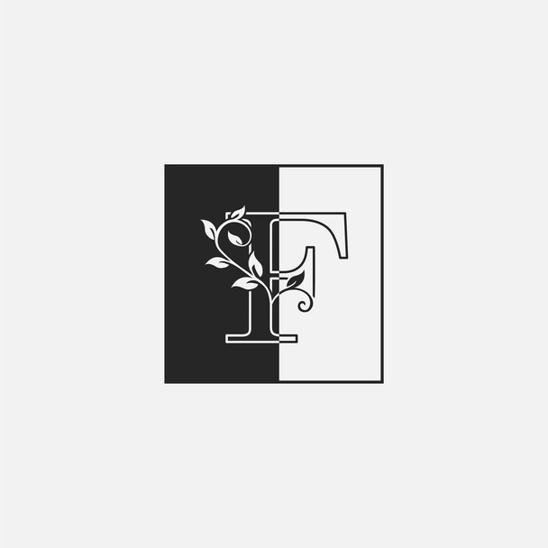 Πλατεία περίγραμμα Φύση Αριστοκρατικό γράμμα F εικονίδιο λογότυπο. Μονόγραμμα σχέδιο έννοια τετράγωνο σχήμα, floral φύλλα με λογότυπο γράμμα εικονίδιο. - Διάνυσμα, εικόνα