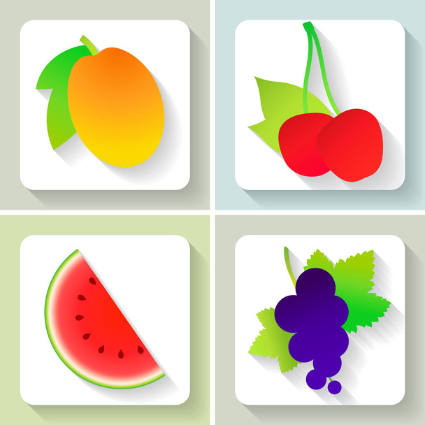 Set of flat design fruit icons. Vector illustration. - Vettoriali, immagini