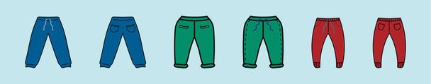 conjunto de pantalones de chándal plantilla de diseño icono de dibujos animados con varios modelos. ilustración vectorial moderna aislada sobre fondo - Vector, imagen