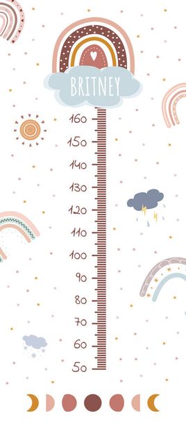 Height chart with boho rainbow. KIds meter wall. - Vector, Image