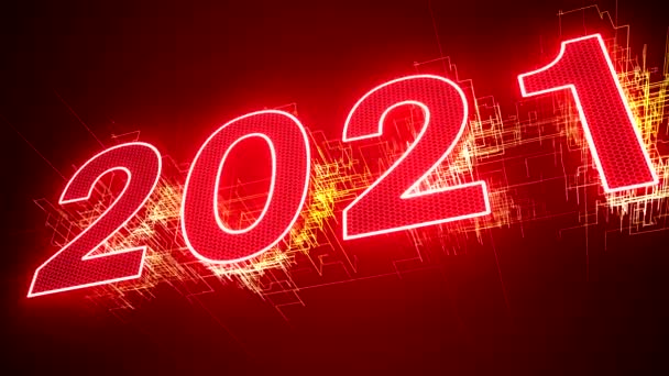 видео анимация - абстрактный неоновый свет в красном с номерами 2021 - представляет собой новый год - праздник концепции - Кадры, видео