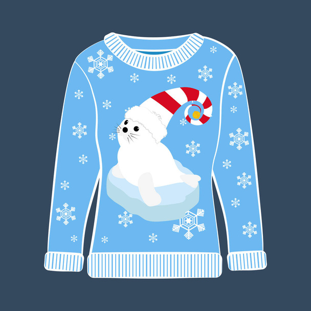 Natal festa feio suéter vetor ilustração no fundo azul - Vetor, Imagem