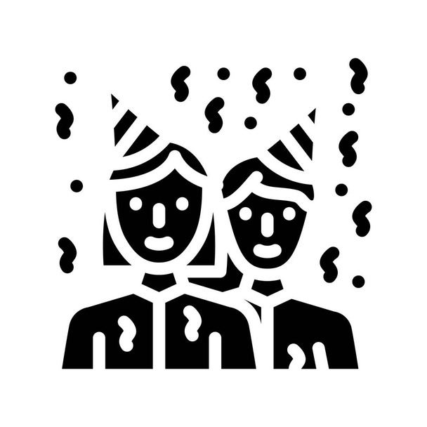 vendégek születésnapi glyph ikon vektor illusztráció fekete - Vektor, kép