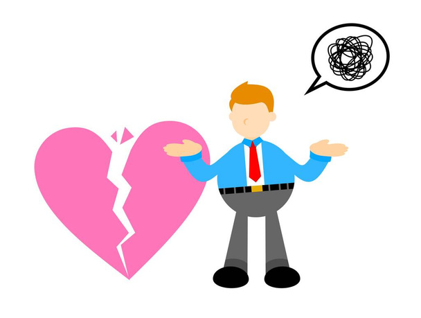 liikemies työntekijä stressi sydän tauko rakkaus sarjakuva doodle tasainen muotoilu vektori kuva - Vektori, kuva