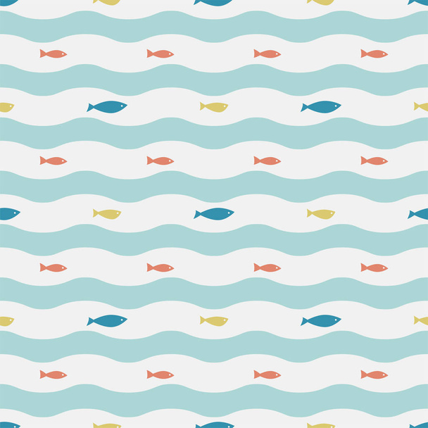 Tropical fish in the ocean, simple seamless pattern. Vector background marine theme. - Вектор, зображення