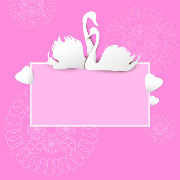   pink background with a heart and swans.vector illustration - Vektör, Görsel