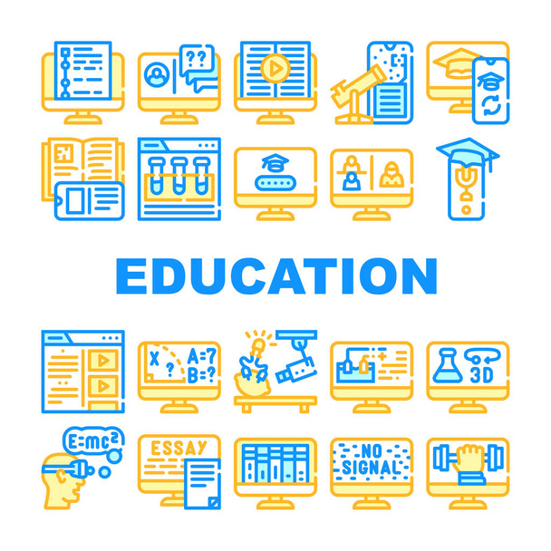 Online Education Learning Lesson Icons Set Vector - Vector, Imagen