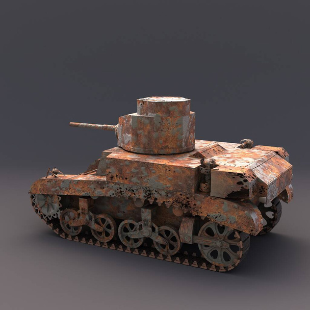 3D illustration. The wreck of an american light tank - Photo, Image