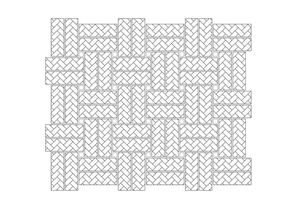 バスケット織りパターンと2D CAD図面。白黒で描かれている。. - 写真・画像