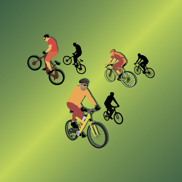 Üç bicyclists gradiented zemin üzerine - Vektör, Görsel