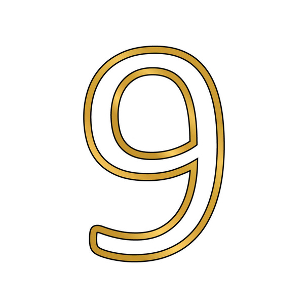 Gold number nine symbol on white background. Vector illustration. - Vector, Imagen
