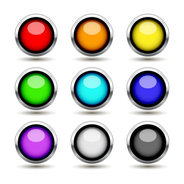Colorful metal buttons set - Διάνυσμα, εικόνα