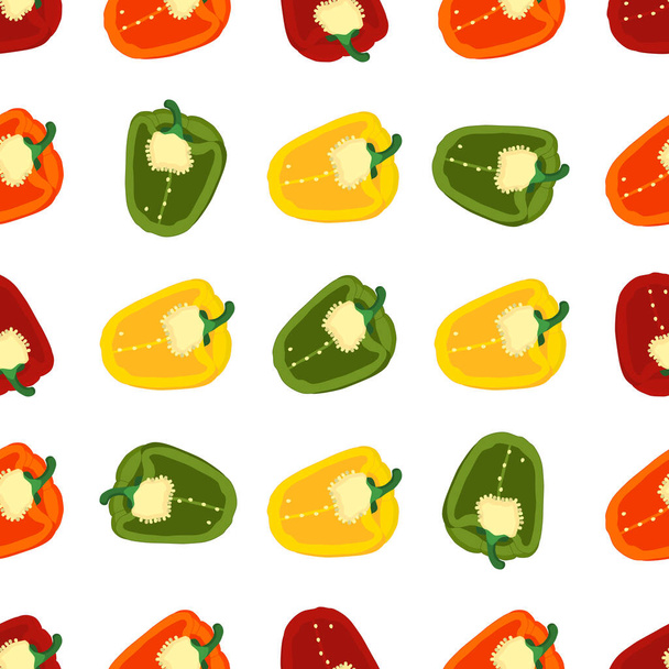 Illustration on theme of bright pattern bell pepper, vegetable capsicum for seal. Vegetable pattern of beautiful bell pepper, many capsicum. Simple colorful vegetable pattern from capsicum bell pepper - Vector, afbeelding
