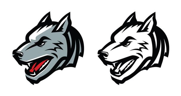 Wolf head mascot emblem. Aggressive wild animal vector - Vector, afbeelding