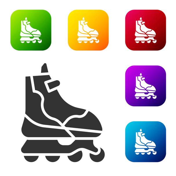 Black Roller skate icoon geïsoleerd op witte achtergrond. Stel pictogrammen in kleur vierkante knoppen. Vector Illustratie. - Vector, afbeelding