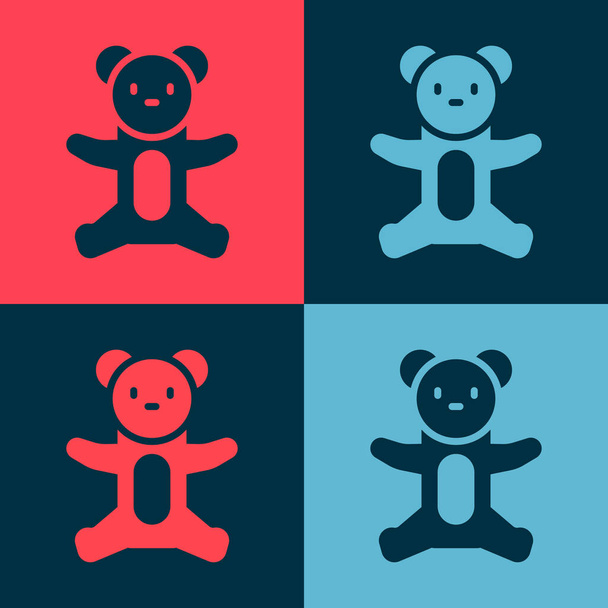 Pop Art Teddybär Plüschtier Symbol isoliert auf farbigem Hintergrund. Vektor. - Vektor, Bild