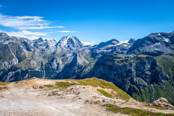 Mountain glaciers landscape view from the Petit Mont Blanc summit in Pralognan la Vanoise, French alps - Photo, image