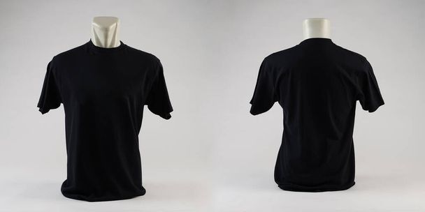 Front view of the plain t-shirt template and back view. a plain t-shirt taken from the top view. isolated blank t-shirt set, t-shirt mockup for print. Suitable for your advertising space. - Photo, Image