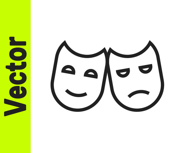 Black line Comedy and tragedy theatrical masks icon isolated on white background.  Vector Illustration. - Vector, Image