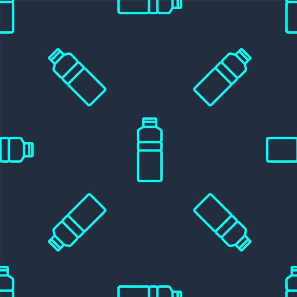 Zielona linia Fitness shaker ikona izolowany bezszwowy wzór na niebieskim tle. Butelka z shakerem sportowym z wieczkiem na wodę i koktajle białkowe. Wektor. - Wektor, obraz